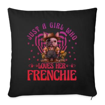 Juste une fille qui aime son bouledogue Frenchie - Housse de coussin décorative 45 x 45 cm - noir - Devant