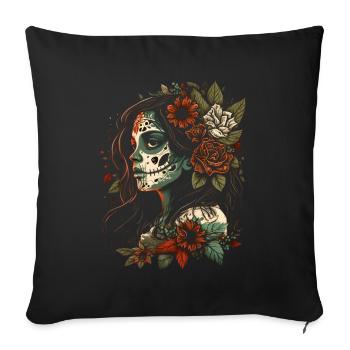 Jour du Crâne de Sucre Mort Crâne Catrina - Housse de coussin décorative 45 x 45 cm - noir - Devant
