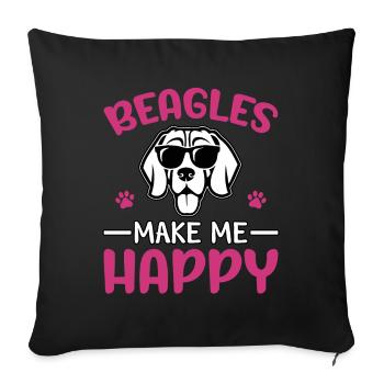 Les beagles me rendent heureux - Housse de coussin décorative 45 x 45 cm - noir - Devant