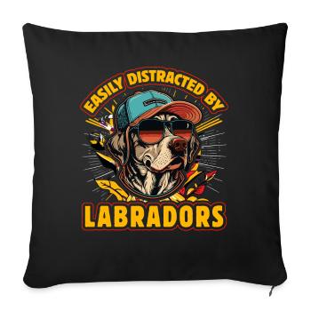 Facilement distrait par les labradors - Housse de coussin décorative 45 x 45 cm - noir - Devant