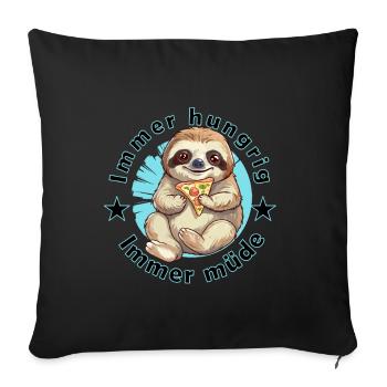 Sloth tired and hungry with a slice of pizza - Sofa pillowcase 17,3'' x 17,3'' (45 x 45 cm) - black - Front