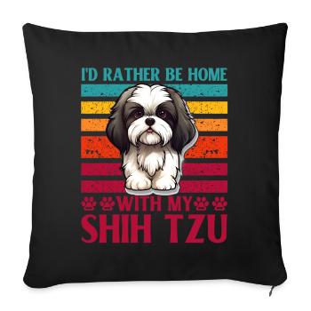 Je préfère être à la maison avec mon Shih Tzu - Housse de coussin décorative 45 x 45 cm - noir - Devant