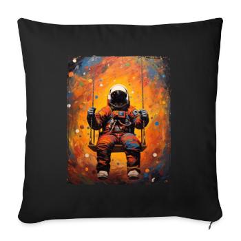 Astronaut on swing space galaxy planet - Sofa pillowcase 17,3'' x 17,3'' (45 x 45 cm) - black - Front