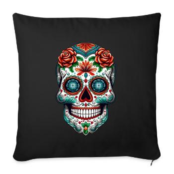 Crâne mexicain Día de Muertos Crâne de sucre - Housse de coussin décorative 45 x 45 cm - noir - Devant