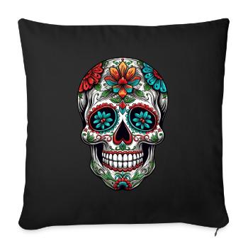Crâne mexicain Día de Muertos Crâne de sucre - Housse de coussin décorative 45 x 45 cm - noir - Devant