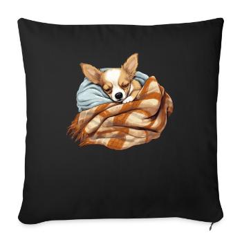 Chien Chihuahua endormi Ami chien - Housse de coussin décorative 45 x 45 cm - noir - Devant