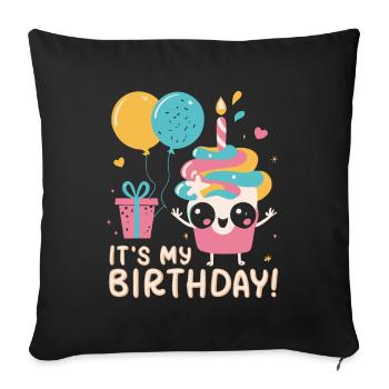 C’est mon anniversaire Cute Cupcake Kawaii - Housse de coussin décorative 45 x 45 cm - noir - Devant