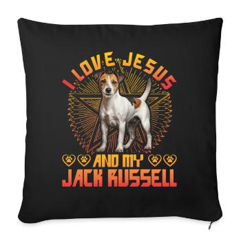 J’aime Jésus et mon Jack Russell - Housse de coussin décorative 45 x 45 cm - noir - Devant