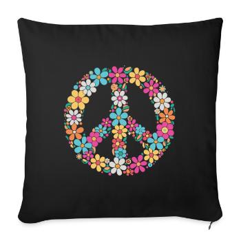 Floral Peace Sign 70s Flower Power Boho - Sofa pillowcase 17,3'' x 17,3'' (45 x 45 cm) - black - Front