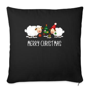 Drôle Joyeux Noël Mouton Famille Enfants - Housse de coussin décorative 45 x 45 cm - noir - Devant