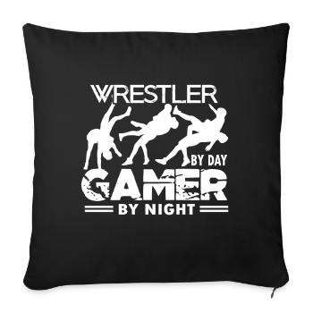 Wrestling Wrestler By Day Gamer By Night - Sofa pillowcase 17,3'' x 17,3'' (45 x 45 cm) - black - Front