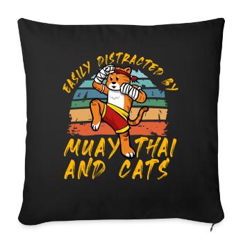 Easily distracted by Muay Thai and Cats - Sofa pillowcase 17,3'' x 17,3'' (45 x 45 cm) - black - Front