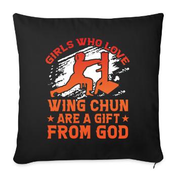 Les filles qui aiment le Wing Chun sont un cadeau de Dieu - Housse de coussin décorative 45 x 45 cm - noir - Devant