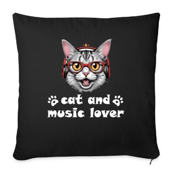 Conception de musique de chat - Housse de coussin décorative 45 x 45 cm - noir - Devant
