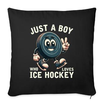 Juste un garçon qui aime le hockey sur glace garçons hommes - Housse de coussin décorative 45 x 45 cm - noir - Devant