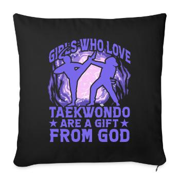 Les filles qui aiment le taekwondo sont un cadeau de Dieu - Housse de coussin décorative 45 x 45 cm - noir - Devant