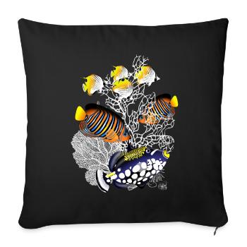 Récif corallien Lac Poissons Station Balnéaire Plage - Housse de coussin décorative 45 x 45 cm - noir - Devant
