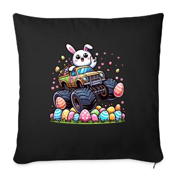 Monster Truck Boys Panier de Pâques Lapin de Pâques Kawaii - Housse de coussin décorative 45 x 45 cm - noir - Devant