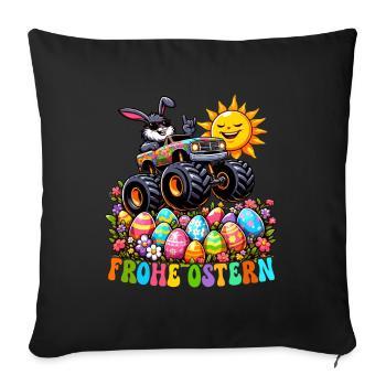Monster Truck Panier de Pâques lapin de Pâques Joyeuses Pâques - Housse de coussin décorative 45 x 45 cm - noir - Devant