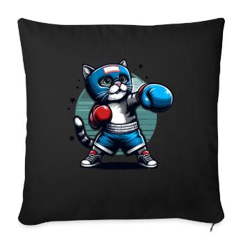 Boxende Katze - Sofakissenbezug 45 x 45 cm - Schwarz - Vorne