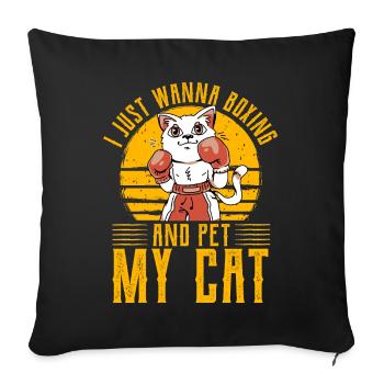 Je veux juste boxer et caresser mon chat - Housse de coussin décorative 45 x 45 cm - noir - Devant