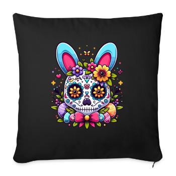 Bunter Sugar Skull Osterhase Osterei Osternest - Sofakissenbezug 45 x 45 cm - Schwarz - Vorne