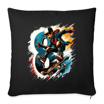 Skateboard Skater Design pour les garçons de 8 ans - Housse de coussin décorative 45 x 45 cm - noir - Devant