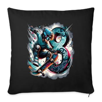 Skateboard Skater Design pour les garçons de 8 ans - Housse de coussin décorative 45 x 45 cm - noir - Devant