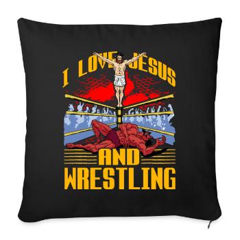J’aime Jésus et la lutte - Housse de coussin décorative 45 x 45 cm - noir - Devant