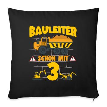 Directeur de la construction du 3e anniversaire avec 3 camions à benne basculante - Housse de coussin décorative 45 x 45 cm - noir - Devant