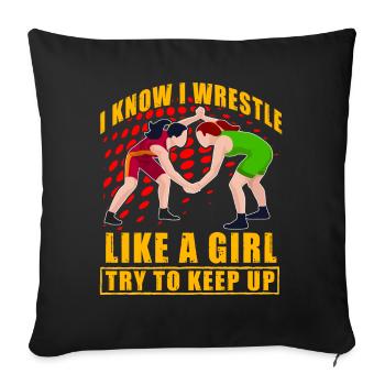 Je sais que je lutte comme une fille, j’essaie de suivre - Housse de coussin décorative 45 x 45 cm - noir - Devant