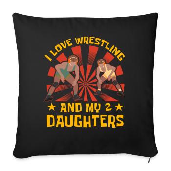 J’adore la lutte et mes 2 filles - Housse de coussin décorative 45 x 45 cm - noir - Devant