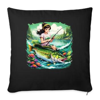 Bass Fish Girl - Sofa pillowcase 17,3'' x 17,3'' (45 x 45 cm) - black - Front