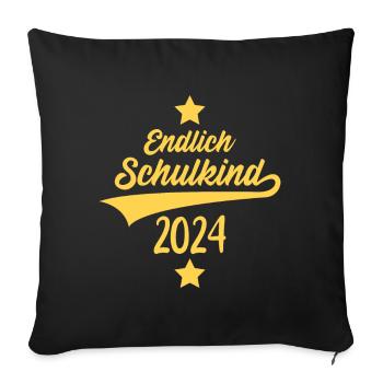 EINSCHULUNG ENDLICH SCHULKIND 2024 - Sofakissenbezug 45 x 45 cm - Schwarz - Vorne