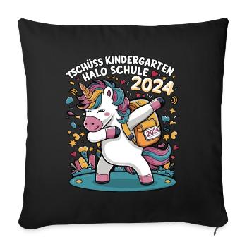 Tschüss Kindergarten Hallo Schule 2024 Einhorn - Sofakissenbezug 45 x 45 cm - Schwarz - Vorne