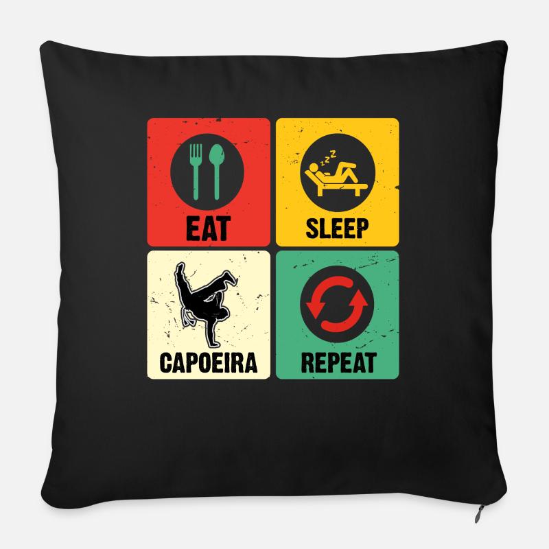 Essen Schlaf Capoeira Wiederholen - Sofakissenbezug 45 x 45 cm - Schwarz