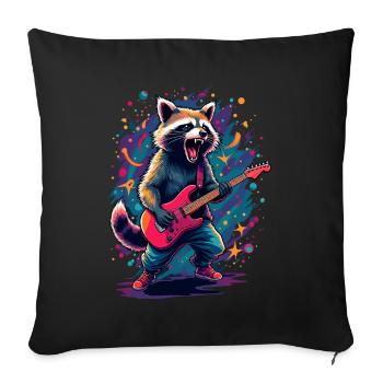 Rock Guitariste Guitare Raccoon Festival Musique - Housse de coussin décorative 45 x 45 cm - noir - Devant