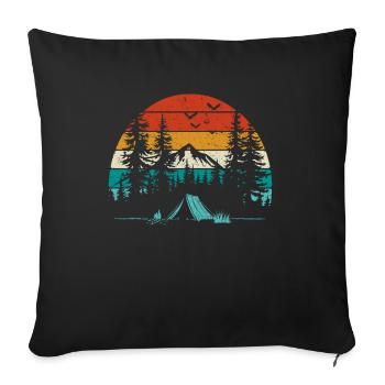 Rétro Soleil Montagnes Forêt Nature Randonnée en plein air - Housse de coussin décorative 45 x 45 cm - noir - Devant