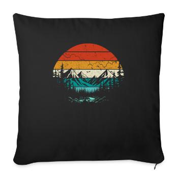 Rétro Soleil Montagnes Forêt Nature Randonnée en plein air - Housse de coussin décorative 45 x 45 cm - noir - Devant
