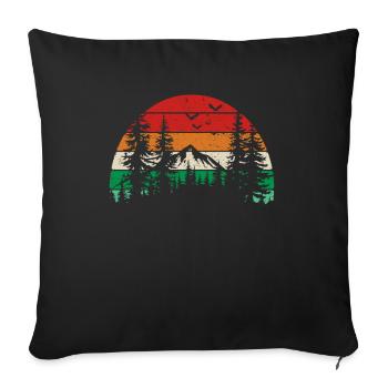 Rétro Soleil Montagnes Forêt Nature Randonnée en plein air - Housse de coussin décorative 45 x 45 cm - noir - Devant
