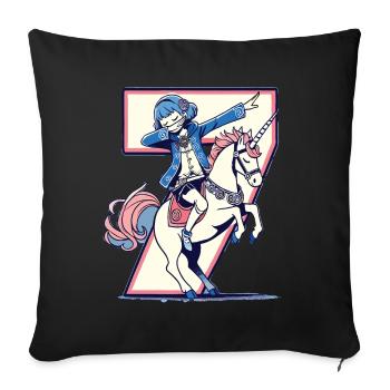 Geburtstag 7 Jahre Einhorn Dab - Sofakissenbezug 45 x 45 cm - Schwarz - Vorne