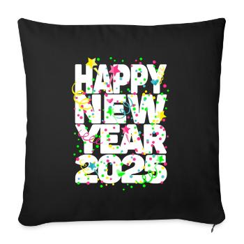 Fête du Nouvel An Bonne Année 2025 - Housse de coussin décorative 45 x 45 cm - noir - Devant