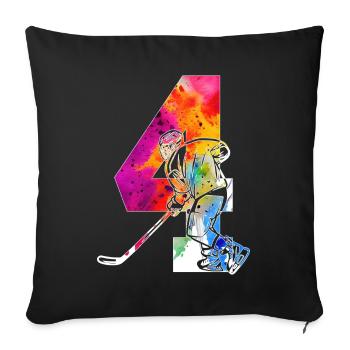NUMMER 4 EISHOCKEY 4. GEBURTSTAG - Sofakissenbezug 45 x 45 cm - Schwarz - Vorne