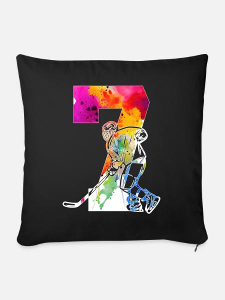 NUMMER 7 EISHOCKEY 7. GEBURTSTAG - Sofakissenbezug 45 x 45 cm - Schwarz