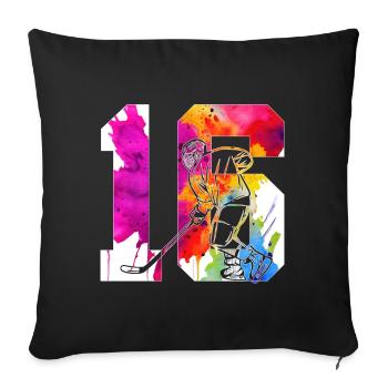 NUMMER 16 EISHOCKEY 16. GEBURTSTAG - Sofakissenbezug 45 x 45 cm - Schwarz - Vorne