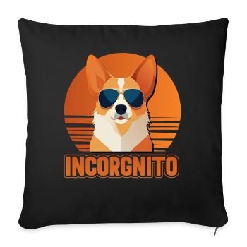 Incorgnito – Jeu de mots amusant sur le corgi - Housse de coussin décorative 45 x 45 cm - noir - Devant