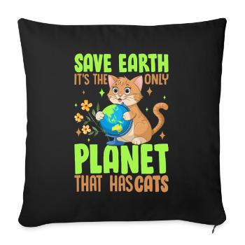 Sauvez la Terre, c’est la seule planète qui a des chats - Housse de coussin décorative 45 x 45 cm - noir - Devant
