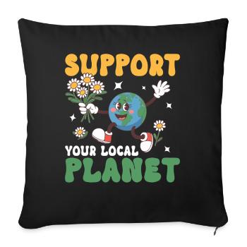 Soutenez votre planète locale - Housse de coussin décorative 45 x 45 cm - noir - Devant