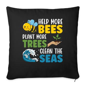 Aidez plus d’abeilles à planter plus d’arbres pour nettoyer les mers - Housse de coussin décorative 45 x 45 cm - noir - Devant