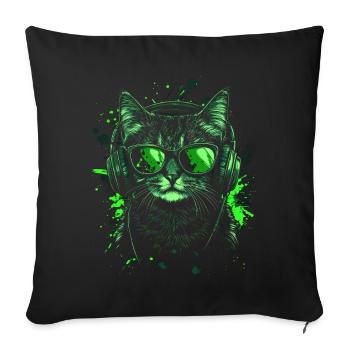 DJ Tenue cool Pop Art Techno Festival Chat - Housse de coussin décorative 45 x 45 cm - noir - Devant
